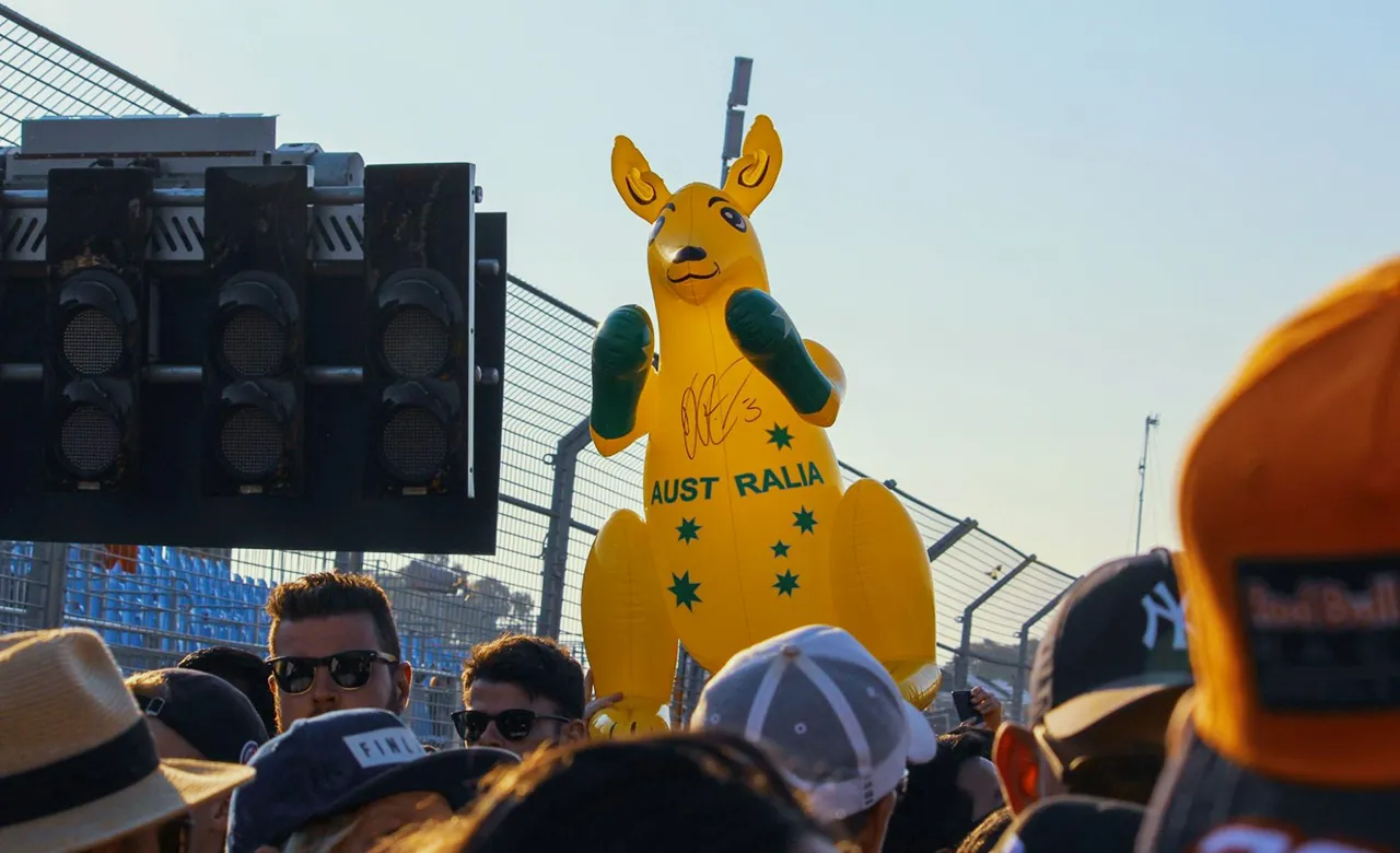 An inflatable kangaroo support balloon at the Australian Grand Prix in Melbourne