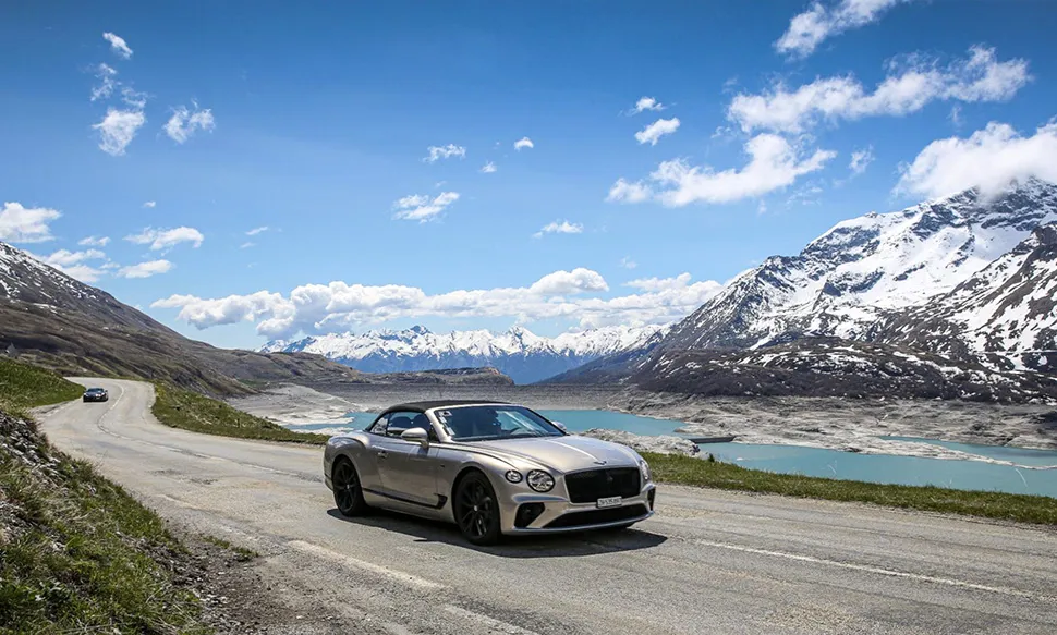 Bentley Continental GT on a European mountain road