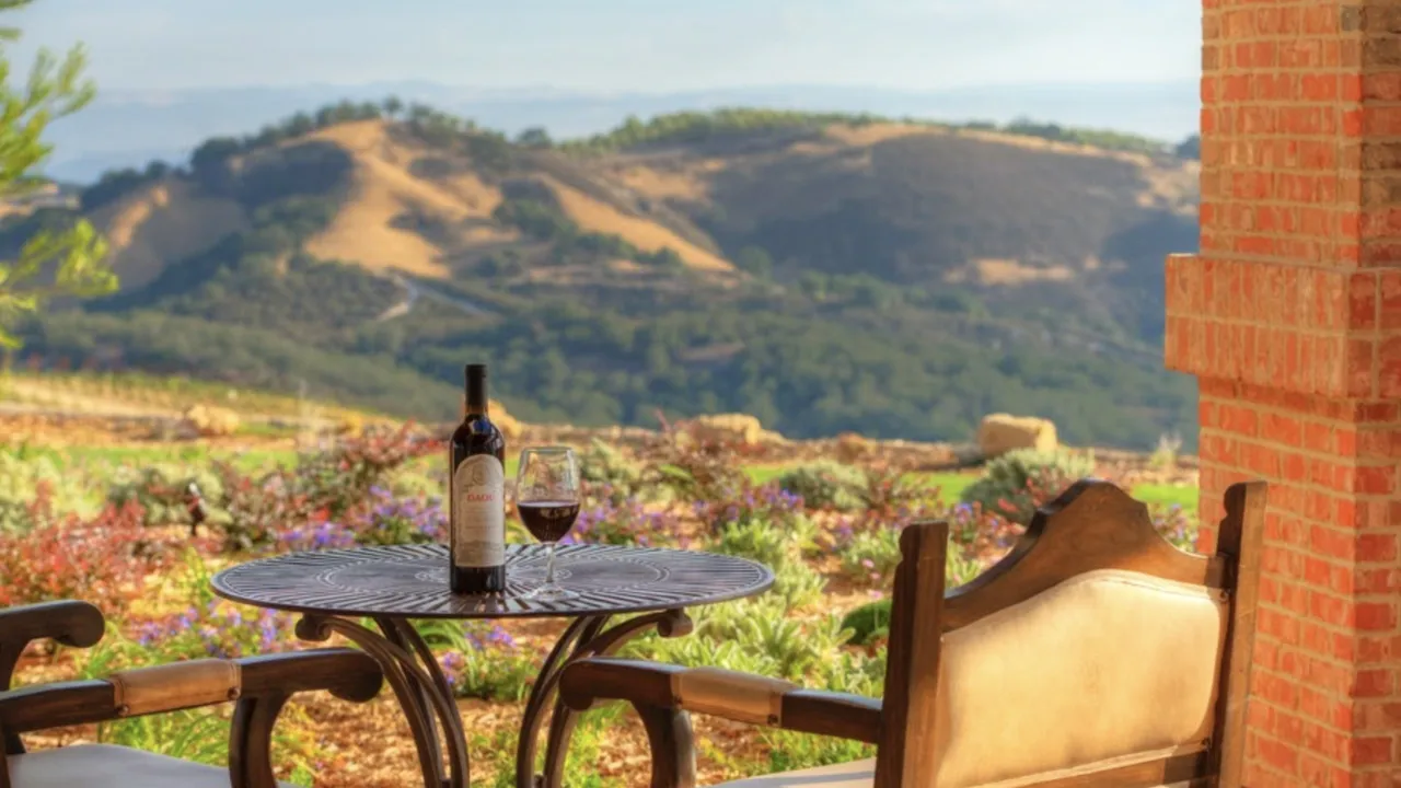 A table overlooking the surrounding mountains at Daou Vineyards in California