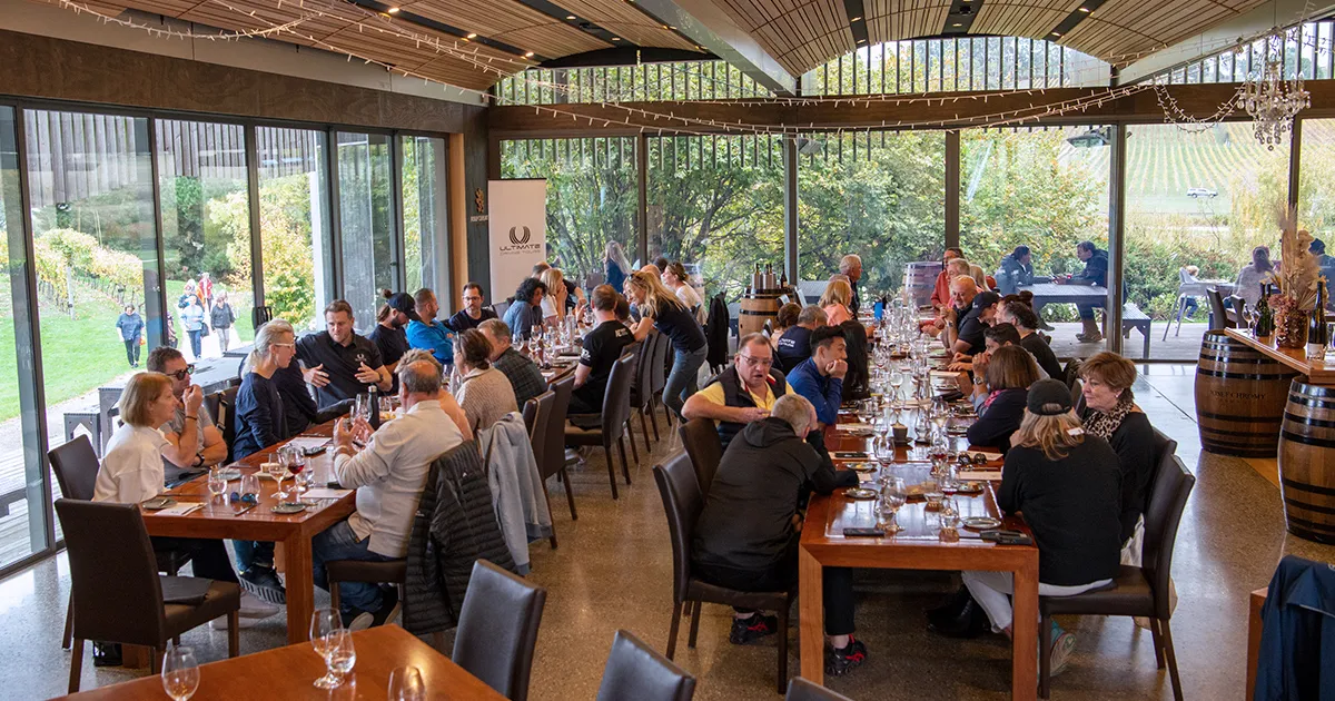 Ultimate Driving Tours guests enjoy a gourmet lunch on the Tasmanian Supercar Tour.