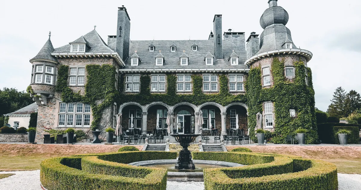 The ivy-covered frontage of the Manoir de Lebioles, Spa, Belgium