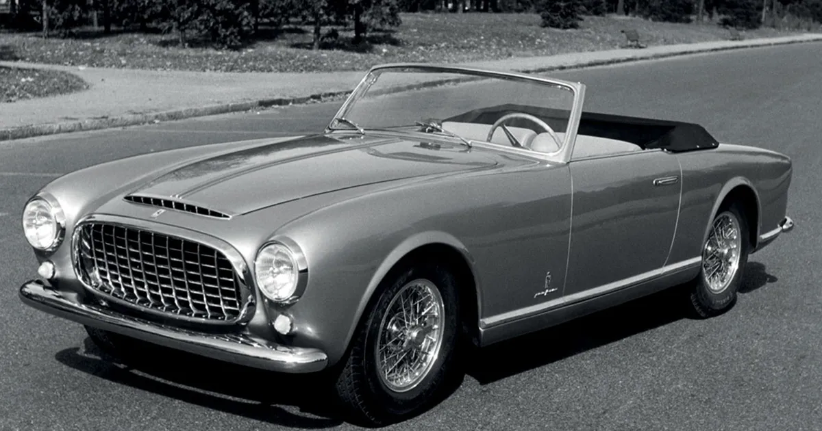 A vintage Ferrari 212 convertible sitting stationary.