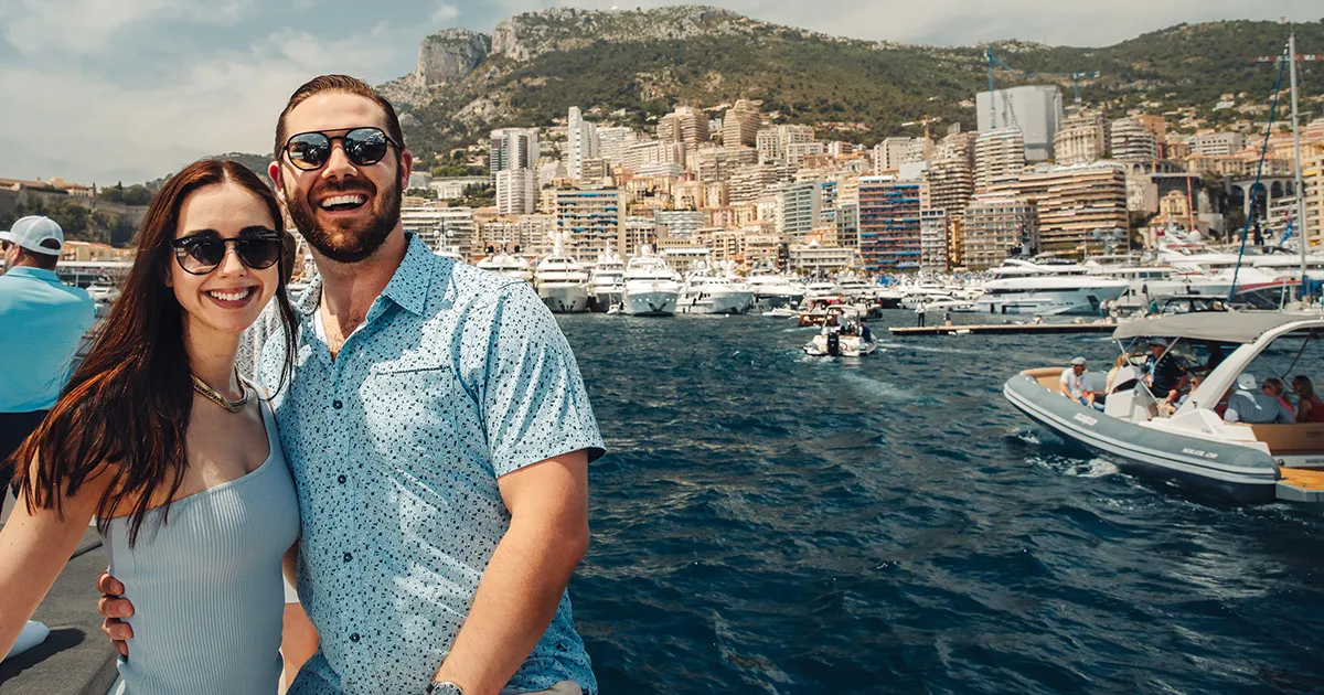 A couple enjoying the festivities in Monte Carlo for the Monaco Grand Prix.