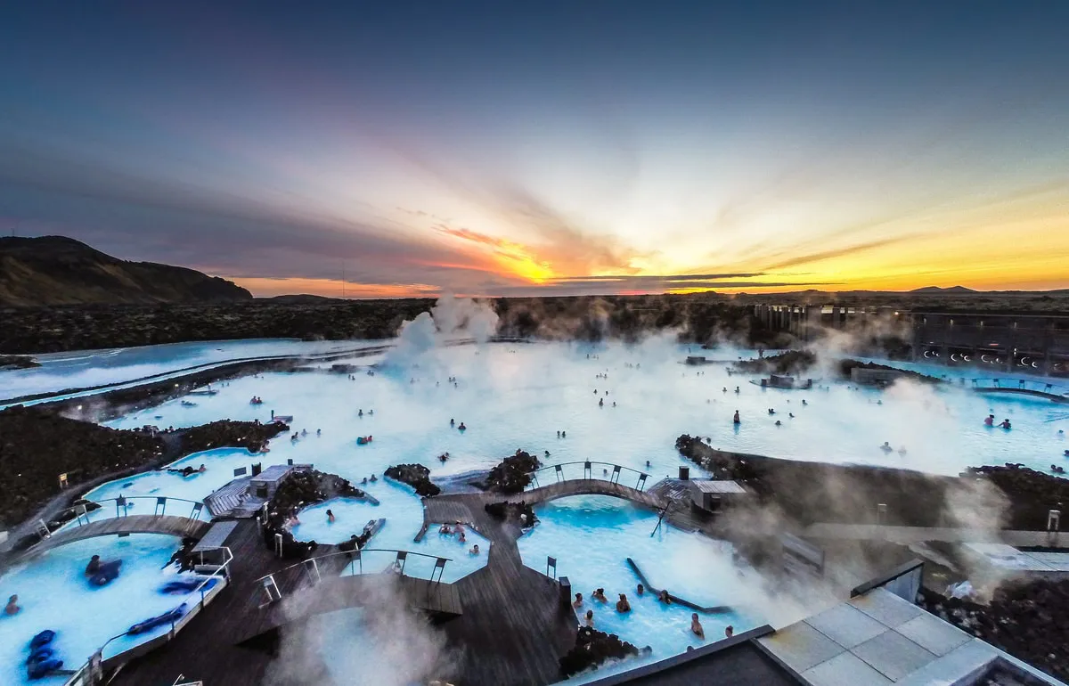 Swimming in the blue lagoon geothermal springs of Iceland