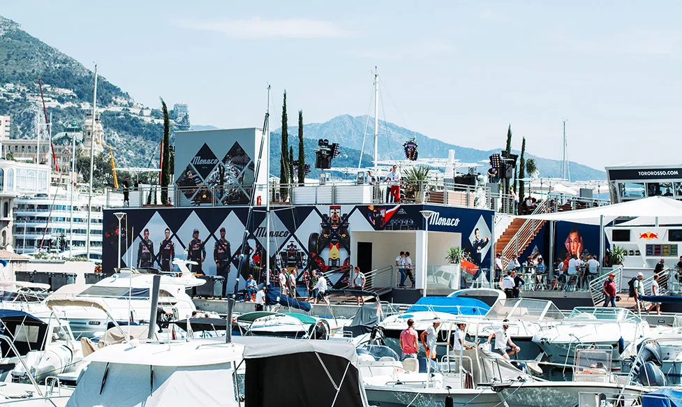 Boats in Port Hercule as guests disembark into Monaco on race weekend