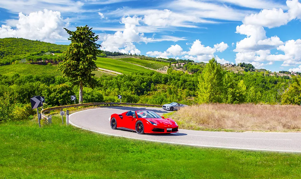 A spirited drive in a Ferrari in Tuscany, Italy
