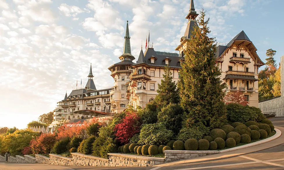 The driveway gives way to the Dolder Grand Zurich hotel on a clear, sunny afternoon