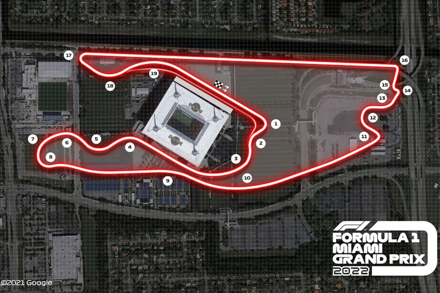The layout of Hard Rock Stadium Circuit in Miami, Florida