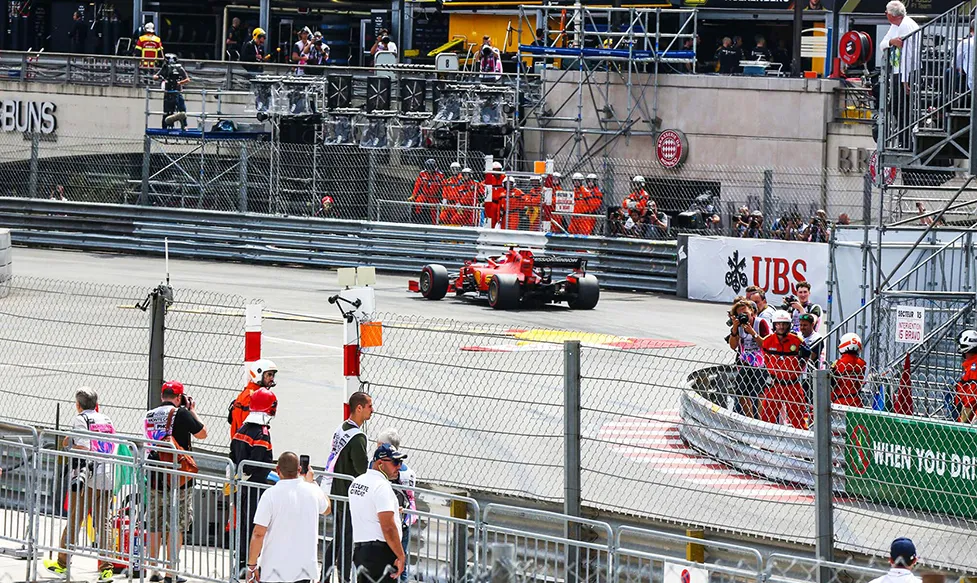 A formula 1 car navigates a chicane at the Monaco Grand Prix