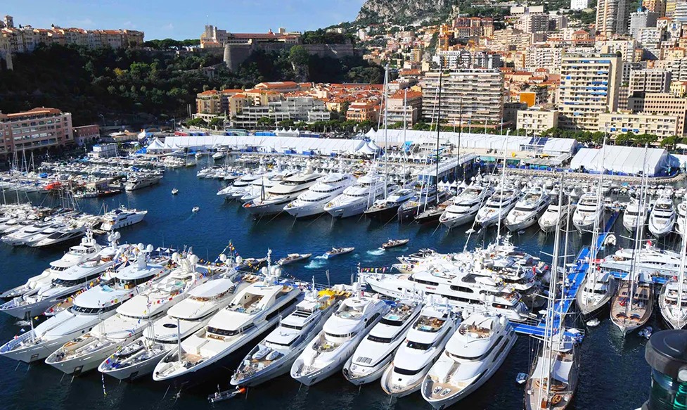Superyachts berthed side by side for the Monaco F1 weekend