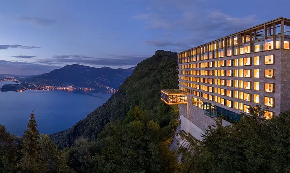 An aerial view of the Bürgenstock Resort, Switzerland