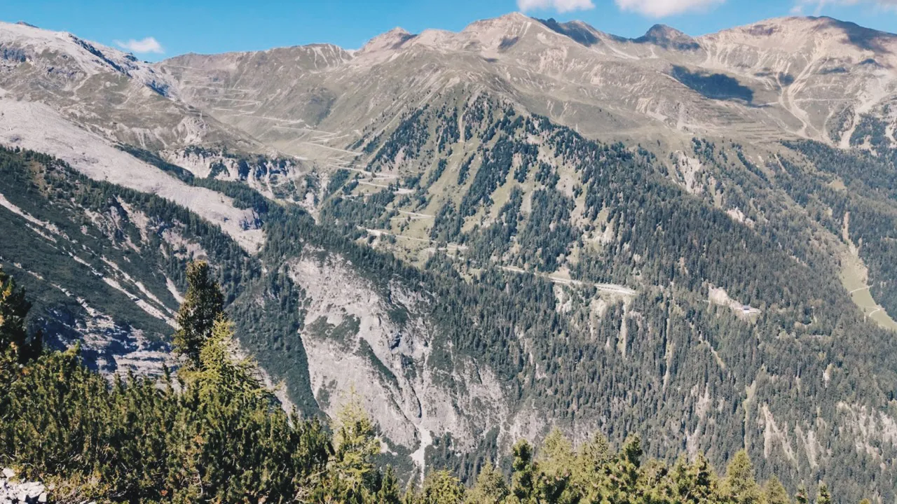 ‘Looking across to Stelvio Pass, Italy’ title=‘Stelvio Pass from a distance