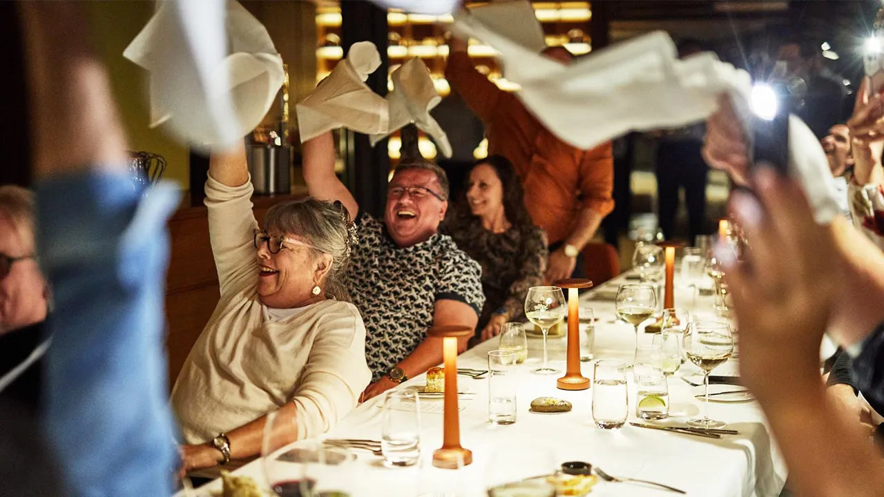Celebrating the start of Targa Tasmania Tarmac rally at a long dinner table