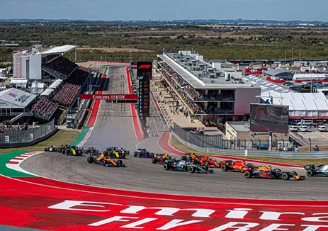 Stars and stripes at COTA with F1 cars driving the circuit for the F1 Austin Grand Prix