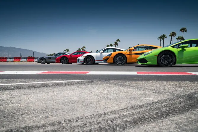 Supercars lined up for a track day in Las Vegas